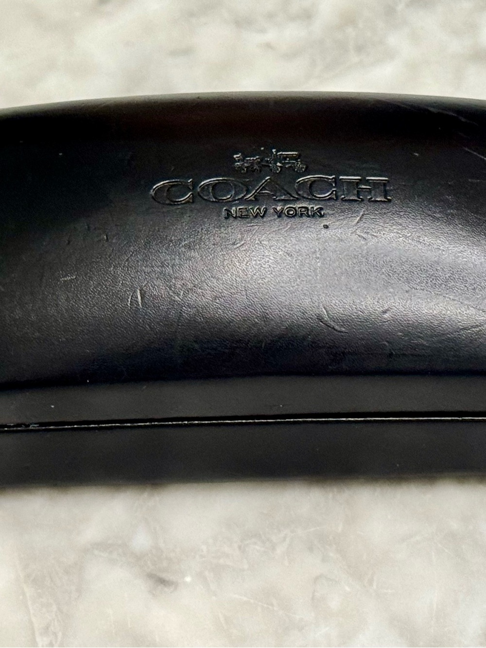 Coach Black Leather Sunglasses Case with Embossed Logo - EUC